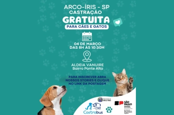 CASTRAÇÃO GRATUITA PARA CÃES E GATOS – ARCO-ÍRIS/SP